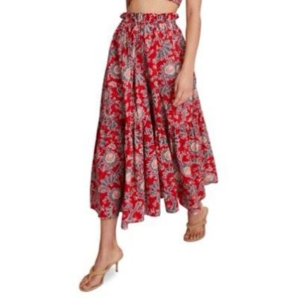 A.L.C. Red Paisley-Print Midi Skirt